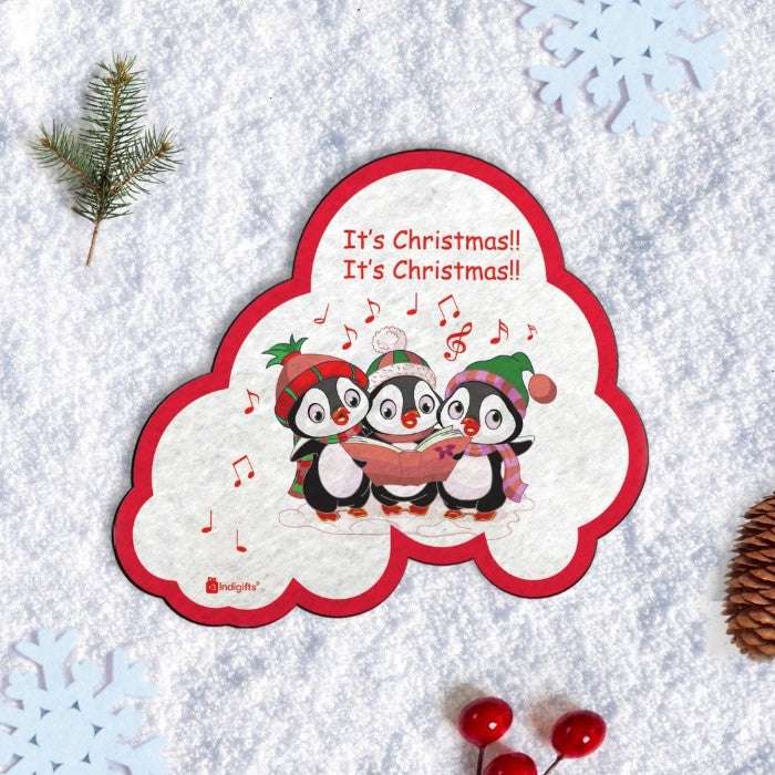 It's the Most Wonderful Time of the Year Quotes Printed 3 Panel Wall Hanging and Penguins Print Fridge Magnet For Christmas Decoration