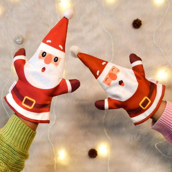 Christmas Gift Items For Fun Santa Printed Red Hand Puppet Set of 2