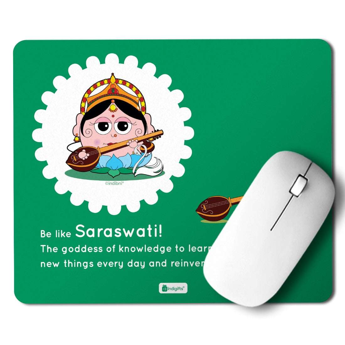 Green Mouse Pad with Lord Saraswati Printed