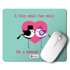 Kissing Birds With Heart Blue Mouse Pad