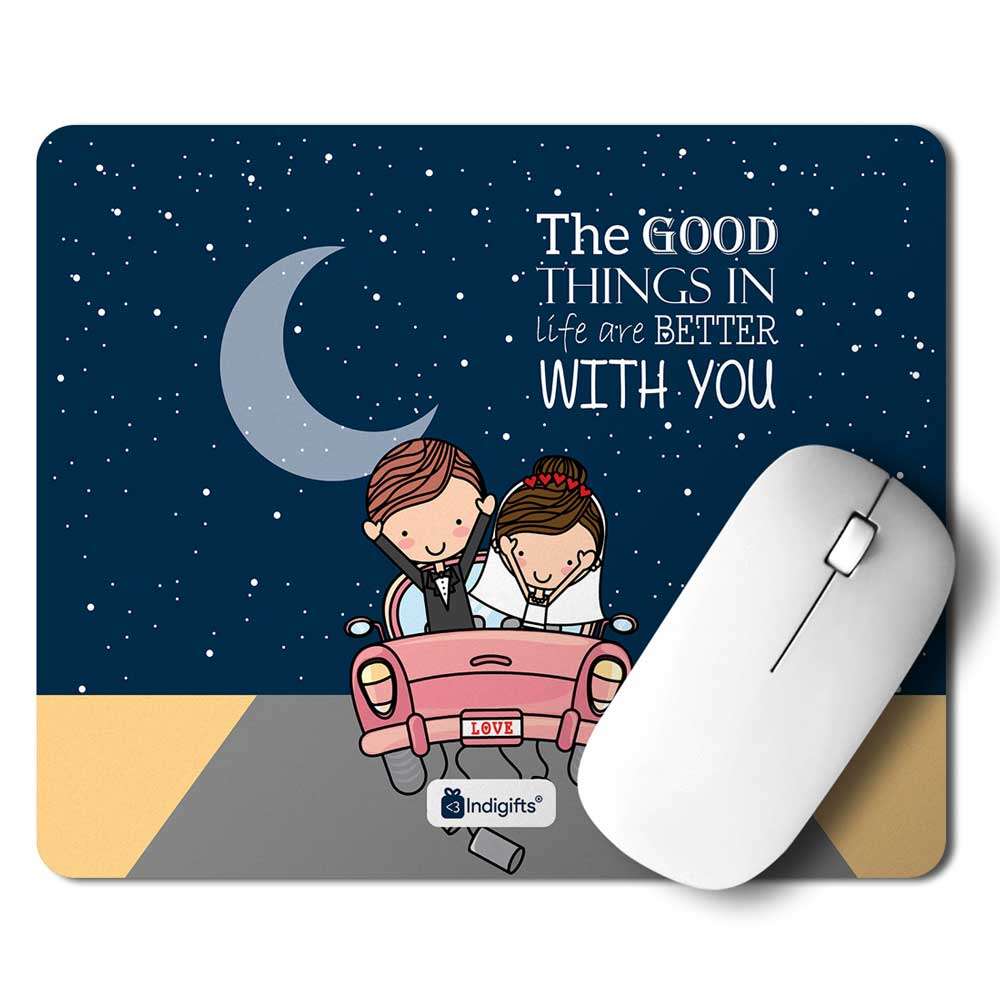 Newly Weds Happy Married Couple On a Ride Blue Mouse Pad