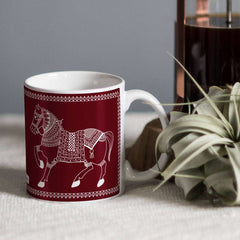 Maroon Mandala Warli Themed Horse Printed Coffee Mug