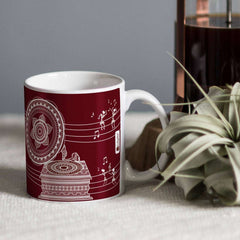 Maroon Mandala Warli Themed Gramophone Printed Coffee Cup