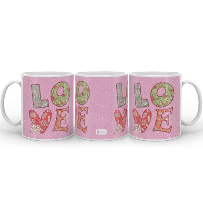 Colourful Patchwork Style Digital Printed Pink Coffee Mug