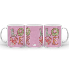 Colourful Patchwork Style Digital Printed Pink Coffee Mug