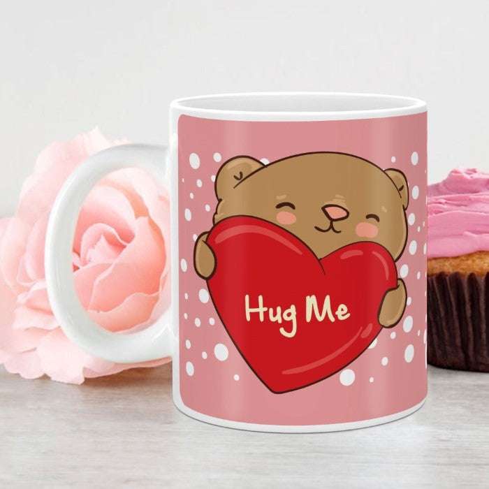 Heart Holding Cute Teddy Digital Printed Pink Coffee Mug