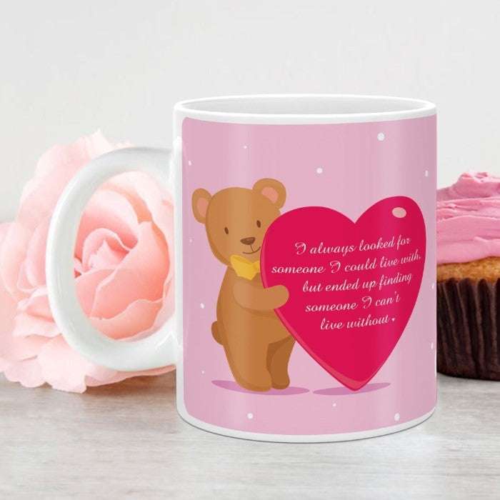 Cute Teddy Holding Heart Digital Printed Pink Coffee Mug