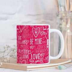 Love Expression Seamless Pattern Digital Printed Pink Coffee Mug