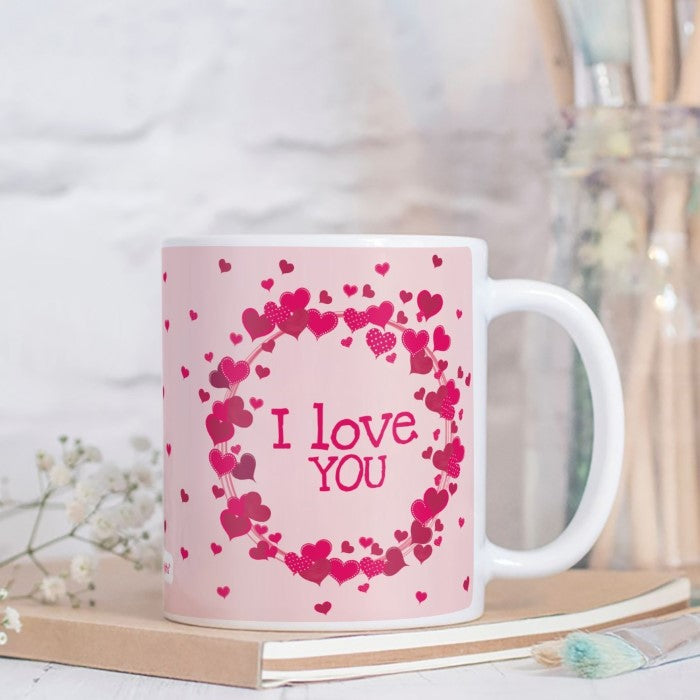 Wreath of Hearts Digital Printed Pink Coffee Mug