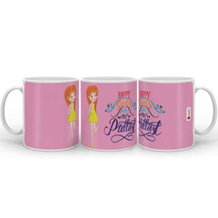 Cute Girl Embracing Beauty Digital Printed Pink Coffee Mug