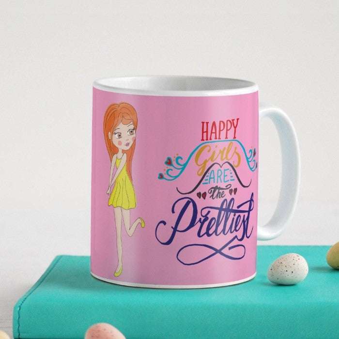 Cute Girl Embracing Beauty Digital Printed Pink Coffee Mug