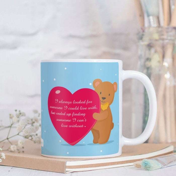 Cute Teddy Holding Heart Blue Coffee Mug Gift For Him