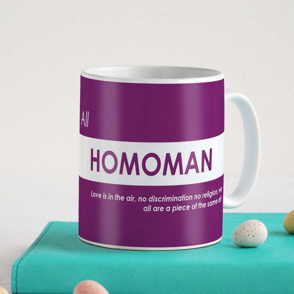 Funny Quotes Coffee Mugs | All Homoman Quote Purple Ceramic Coffee Mug 330 ml | Unique Printed Coffee Cup for Friend, Birthday Gift for Girl/Boy, Funny Farewell Gifts, Sarcastic Gifts
