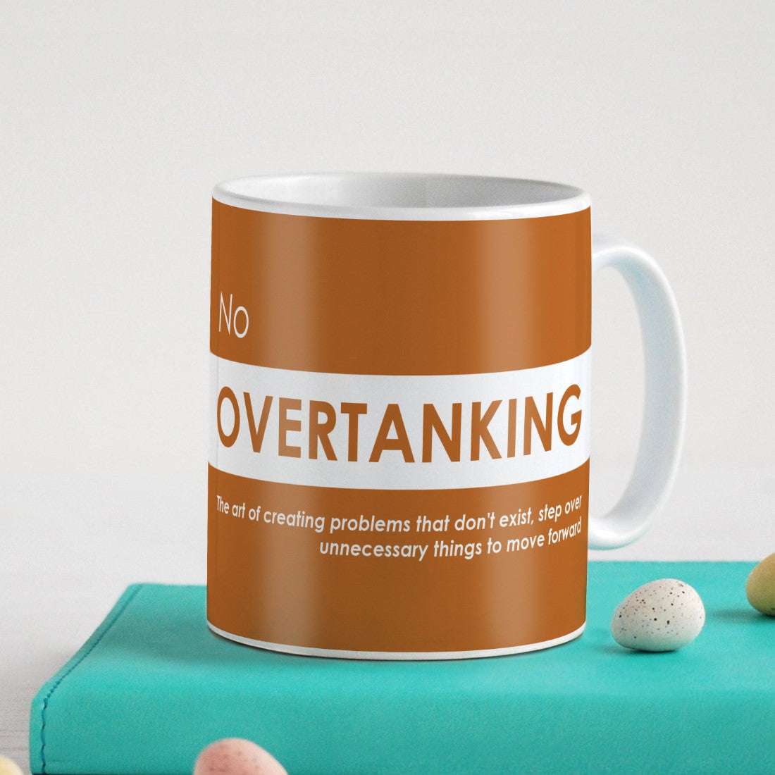 Funny Quotes Coffee Mugs | No Overtanking Quote Orange Ceramic Coffee Mug 330 ml | Unique Printed Coffee Cup for Friend, Birthday Gift for Girl/Boy, Funny Farewell Gifts, Sarcastic Gifts