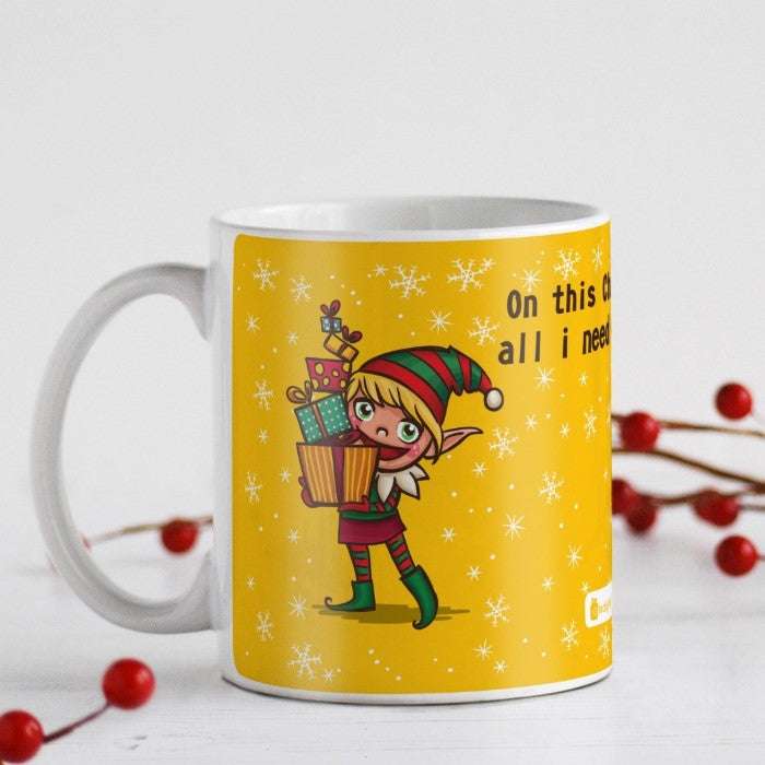 Christmas Decoration Items For Gift Ceramic Mug and Revesible Santa Soft Toy