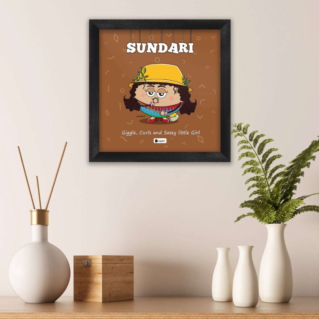 Sundari - Giggle, curls and sassy little girl Brown Poster Frame