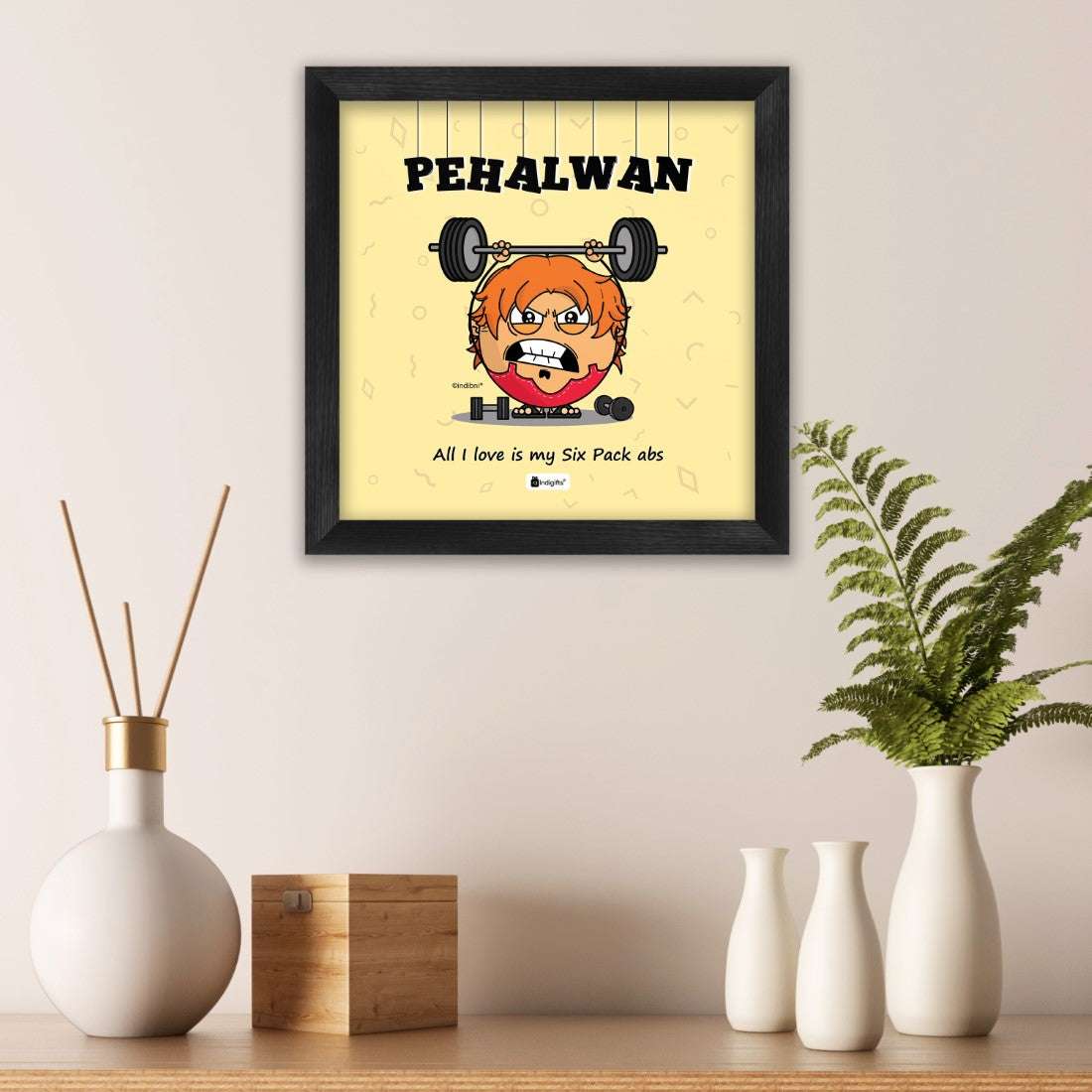 Pehalwan - I love six pack abs Yellow Poster Frame