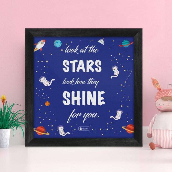 Indigifts Half-N-Half Collection Cat in Space &amp; Quotes Printed Frame
