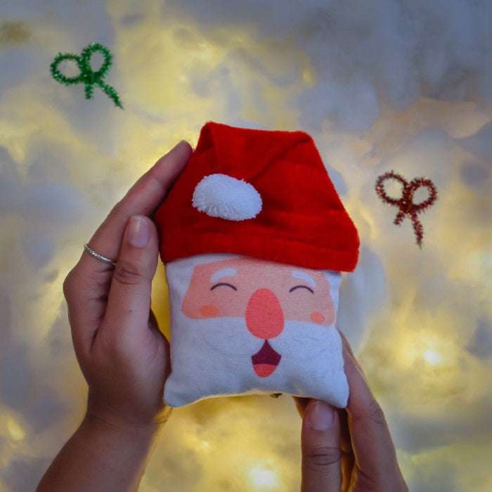 Christmas Characters Soft Poly Satin and Cotton Cushion Covers (16x16 Inches, Red)-Set of 4 and Revesible Santa Soft Toy