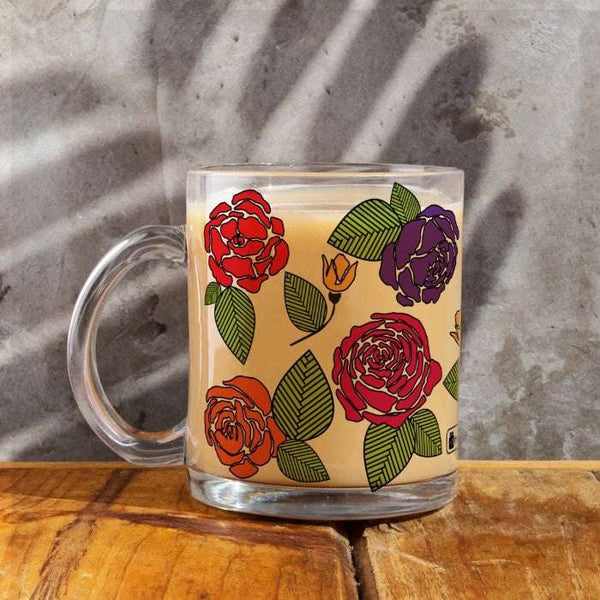 Best Gift For Decoration Printed Transperant Glass tea mug 325 ml