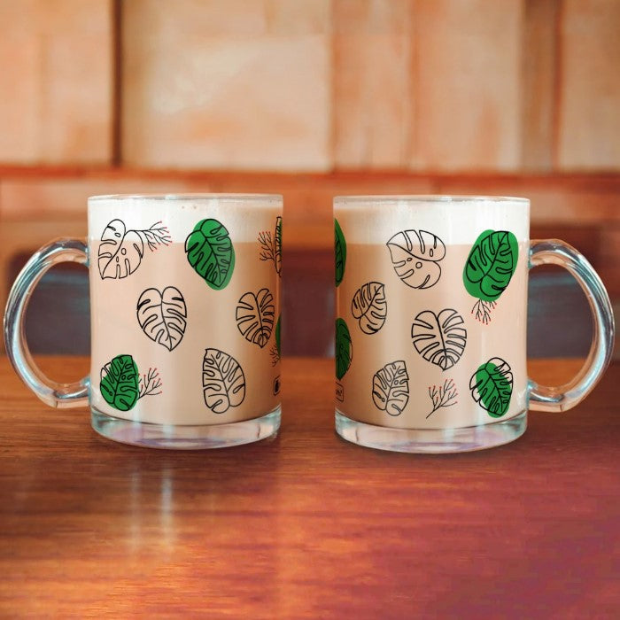 Unique Arts Printed Transperant Glass Tea Mug Set of 2