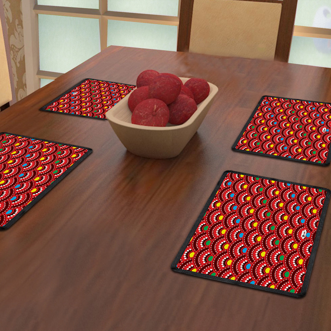 Wave Pattern of Overlapping Circles (Red) Table Mat