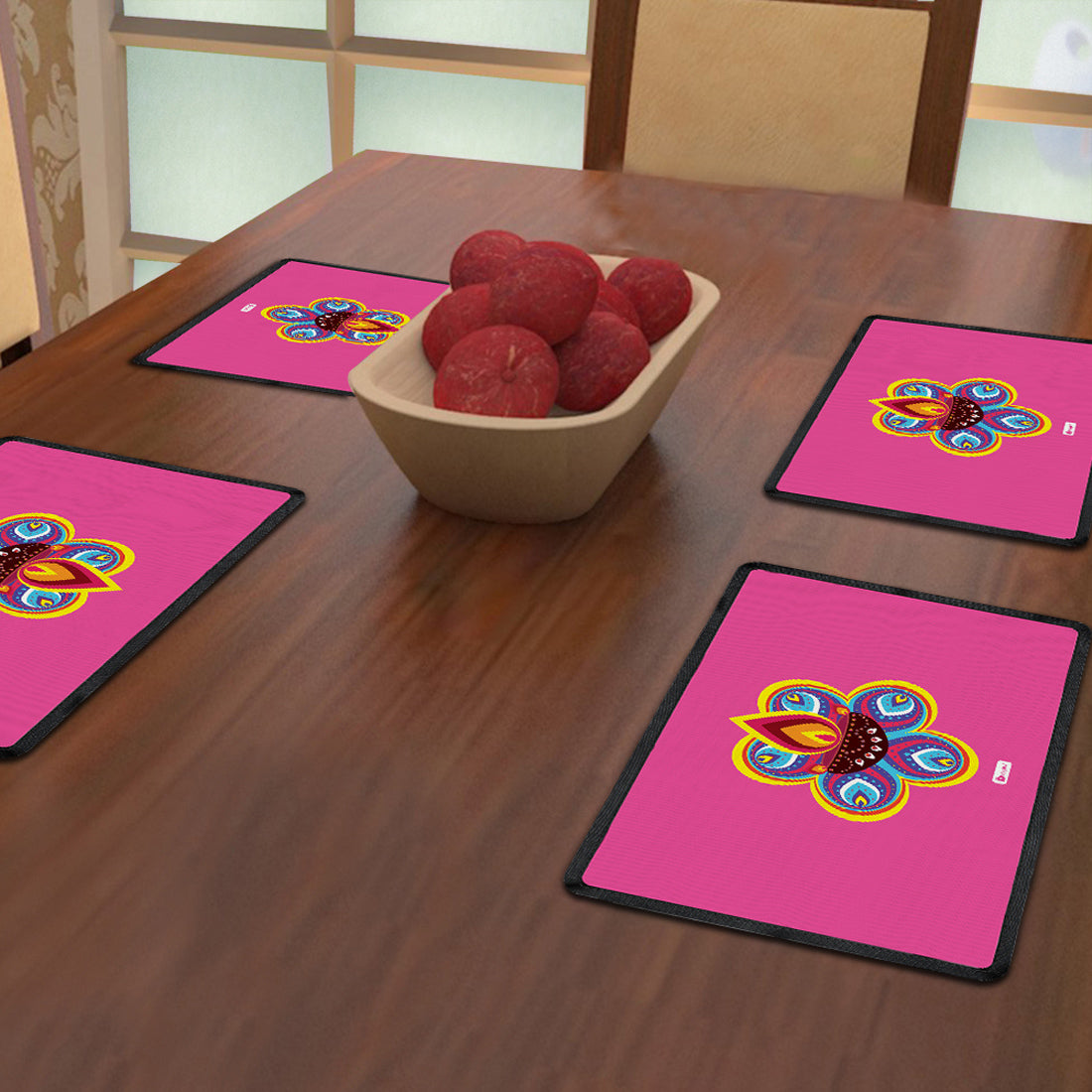 Traditional Flower Pattern Rangoli (Pink) Table Mat