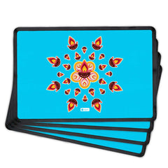 Rangoli with Illuminated Lamps (Blue) Table Mat