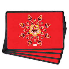 Rangoli with Illuminated Lamps (Red) Table Mat