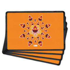 Rangoli with Illuminated Lamps (Orange) Table Mat