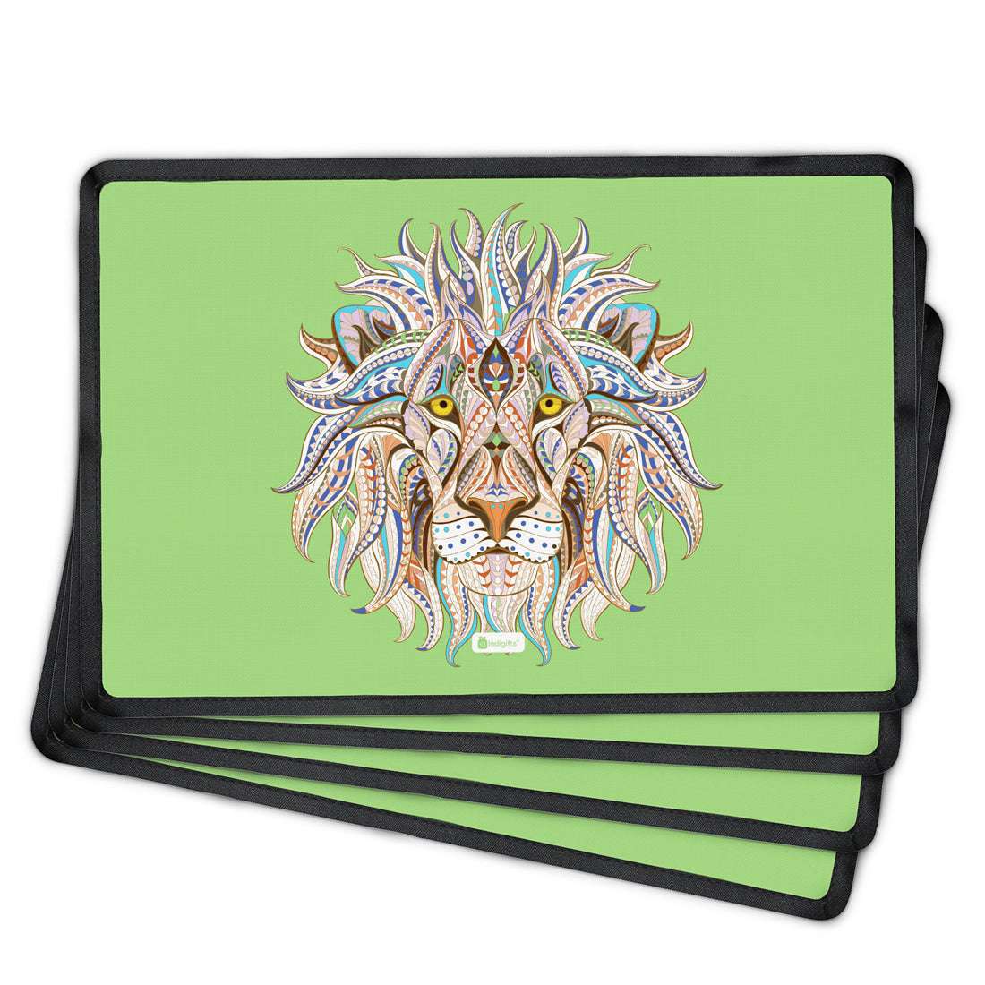 Ornamental Lion Illustration (Green) Table Mat