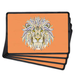 Ornamental Lion Illustration (Orange) Table Mat