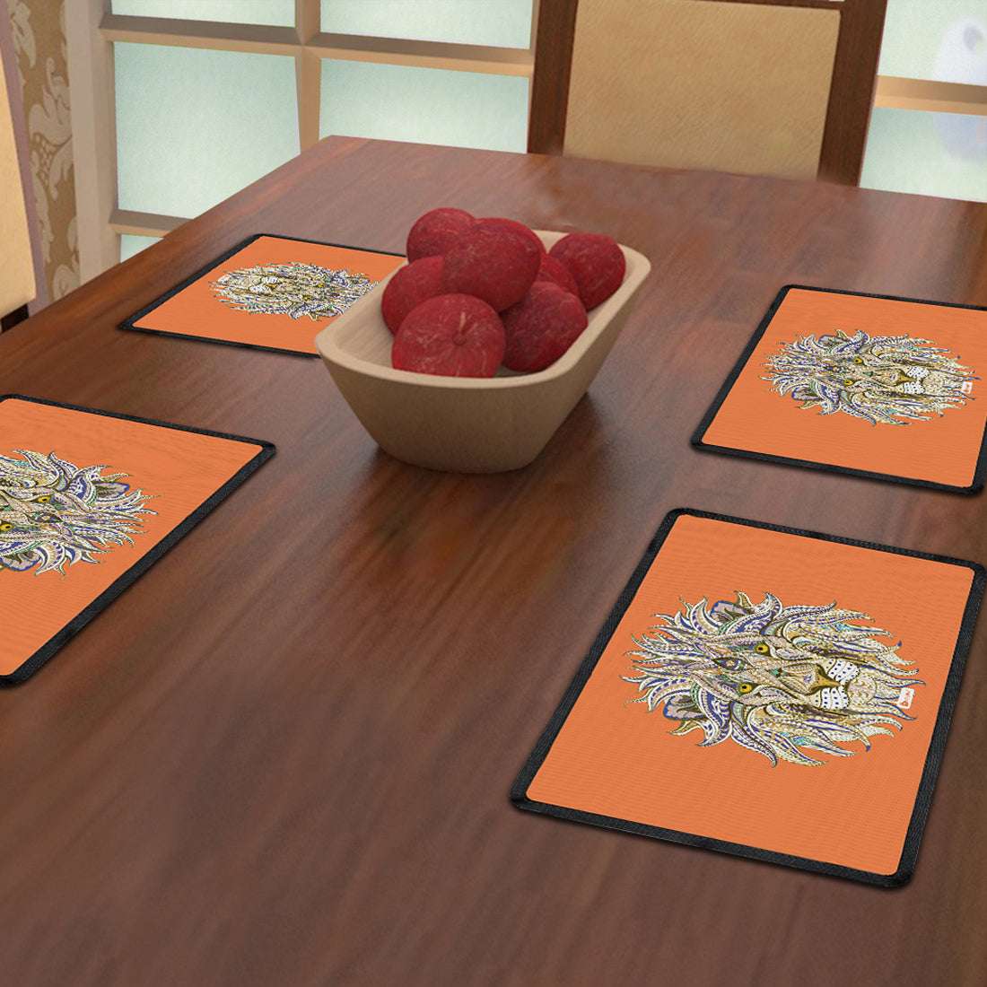 Ornamental Lion Illustration (Orange) Table Mat