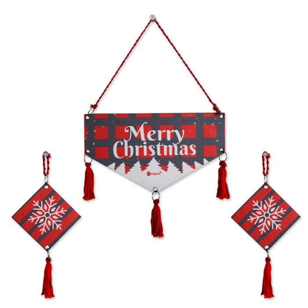 Christmas Door Wall Hanging For Decoration Merry Christmas Quote Printed Red and Grey