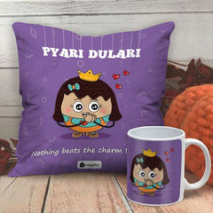 Pyari Dulari Printed Cushion and Mug Combo Gift For Friend